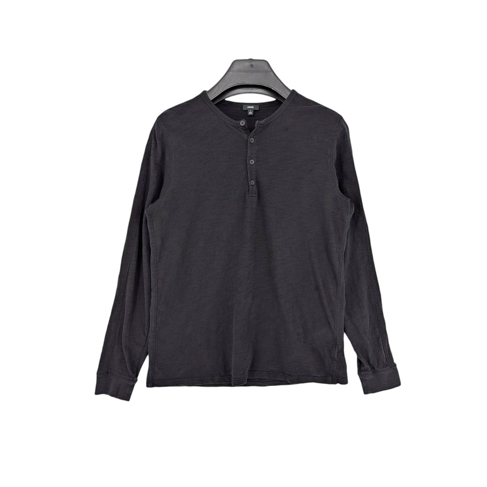 Vince Garment Dyed Henley Shirt Mens Medium Black Long Sleeve Pima Cotton Peru